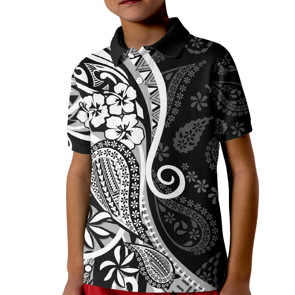 Black Polynesia Paisley Kid Polo Shirt Polynesian With Tropical Flowers LT14 Kid Black - Polynesian Pride