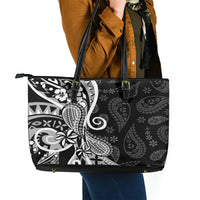 Black Polynesia Paisley Leather Tote Bag Polynesian With Tropical Flowers LT14 - Polynesian Pride
