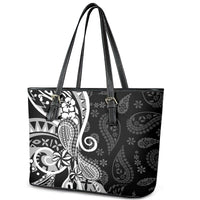 Black Polynesia Paisley Leather Tote Bag Polynesian With Tropical Flowers LT14 - Polynesian Pride