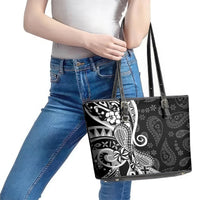 Black Polynesia Paisley Leather Tote Bag Polynesian With Tropical Flowers LT14 - Polynesian Pride