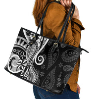 Black Polynesia Paisley Leather Tote Bag Polynesian With Tropical Flowers LT14 - Polynesian Pride