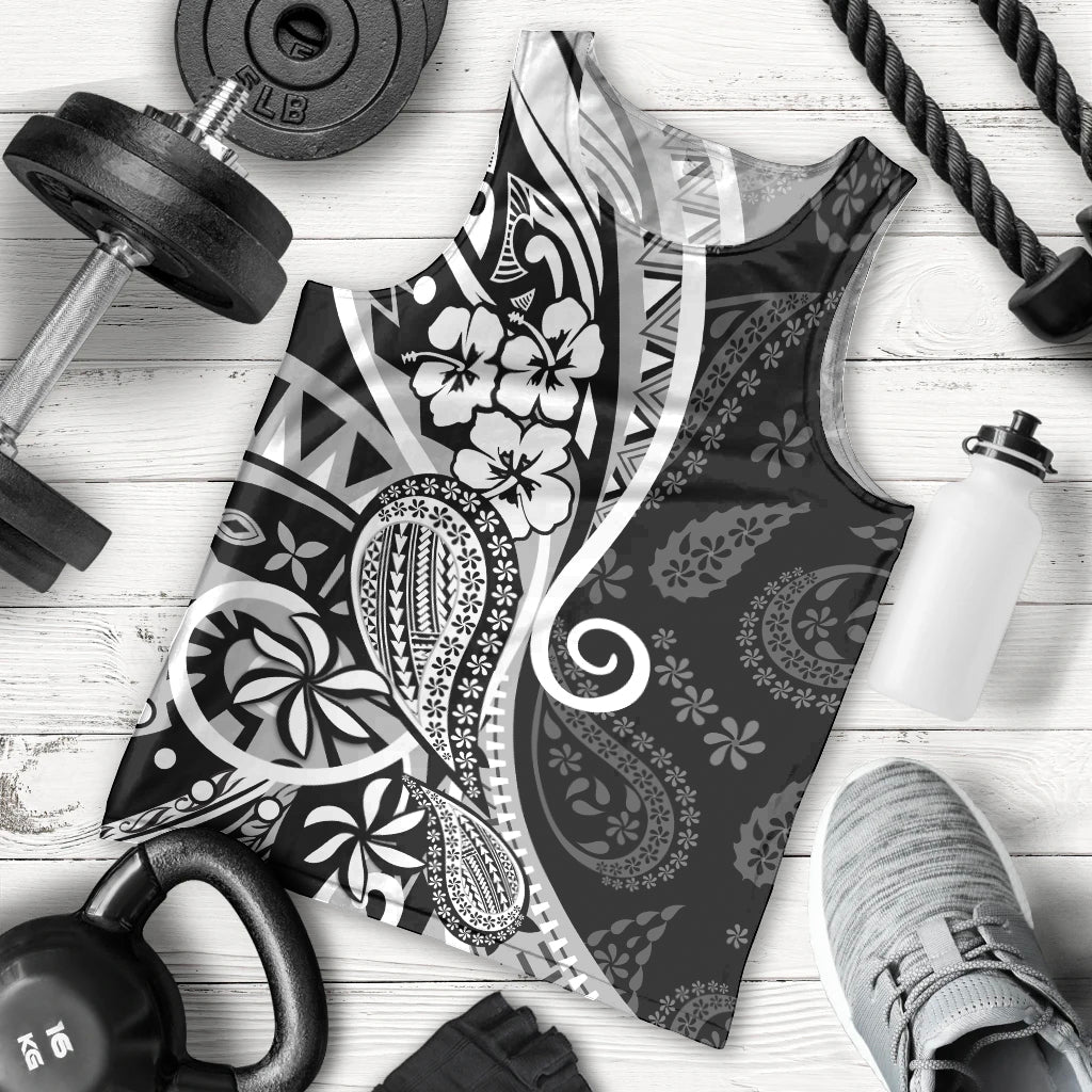 Black Polynesia Paisley Men Tank Top Polynesian With Tropical Flowers LT14 - Polynesian Pride