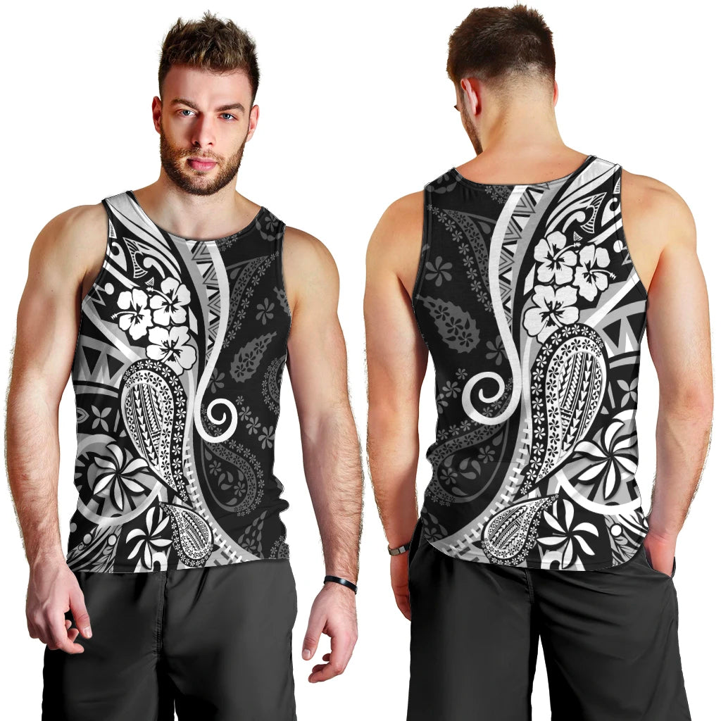 Black Polynesia Paisley Men Tank Top Polynesian With Tropical Flowers LT14 - Polynesian Pride