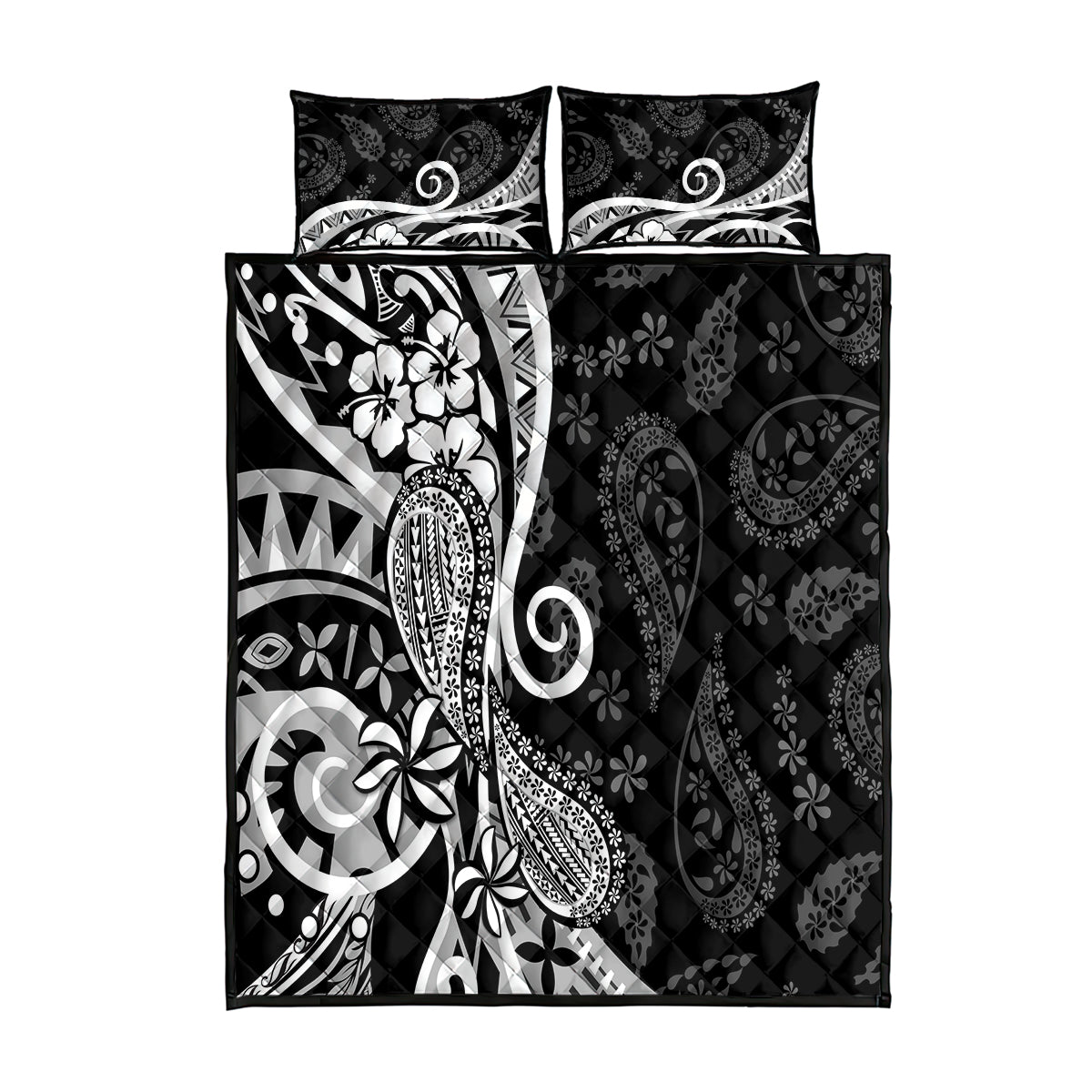 Black Polynesia Paisley Quilt Bed Set Polynesian With Tropical Flowers LT14 Black - Polynesian Pride
