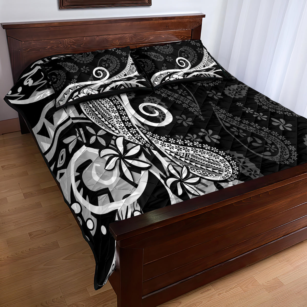 Black Polynesia Paisley Quilt Bed Set Polynesian With Tropical Flowers LT14 - Polynesian Pride