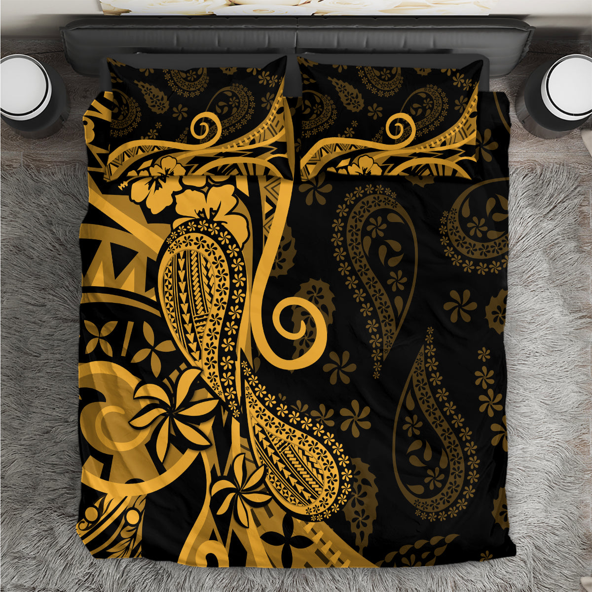 Gold Polynesia Paisley Bedding Set Polynesian With Tropical Flowers LT14 Gold - Polynesian Pride
