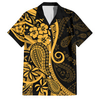 Gold Polynesia Paisley Family Matching Off Shoulder Short Dress and Hawaiian Shirt Polynesian With Tropical Flowers LT14 Dad's Shirt - Short Sleeve Gold - Polynesian Pride