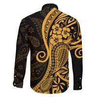 Gold Polynesia Paisley Family Matching Off Shoulder Short Dress and Hawaiian Shirt Polynesian With Tropical Flowers LT14 - Polynesian Pride