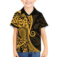 Gold Polynesia Paisley Kid Hawaiian Shirt Polynesian With Tropical Flowers LT14 Kid Gold - Polynesian Pride