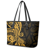 Gold Polynesia Paisley Leather Tote Bag Polynesian With Tropical Flowers LT14 - Polynesian Pride