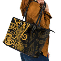 Gold Polynesia Paisley Leather Tote Bag Polynesian With Tropical Flowers LT14 - Polynesian Pride