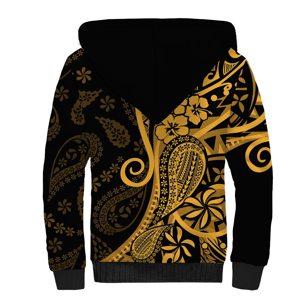 Gold Polynesia Paisley Sherpa Hoodie Polynesian With Tropical Flowers LT14 - Polynesian Pride