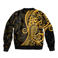 Gold Polynesia Paisley Sleeve Zip Bomber Jacket Polynesian With Tropical Flowers LT14 - Polynesian Pride