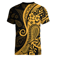 Gold Polynesia Paisley Women V Neck T Shirt Polynesian With Tropical Flowers LT14 - Polynesian Pride