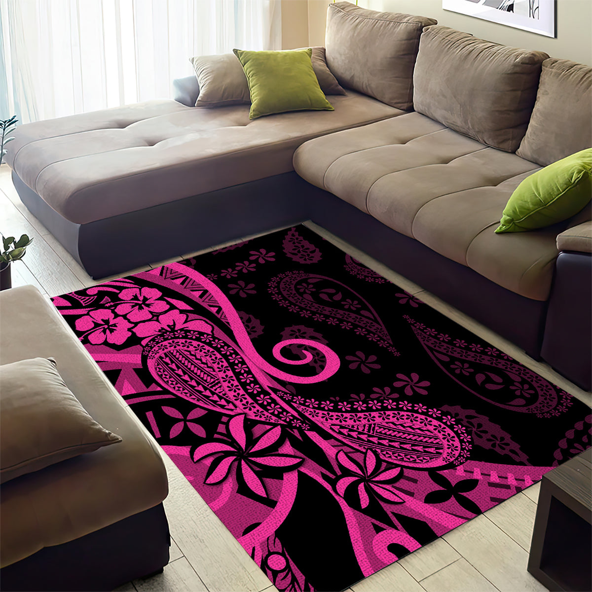 Pink Polynesia Paisley Area Rug Polynesian With Tropical Flowers LT14 - Polynesian Pride