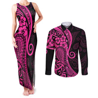 Pink Polynesia Paisley Couples Matching Tank Maxi Dress and Long Sleeve Button Shirt Polynesian With Tropical Flowers LT14 Pink - Polynesian Pride