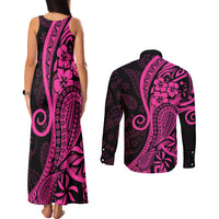 Pink Polynesia Paisley Couples Matching Tank Maxi Dress and Long Sleeve Button Shirt Polynesian With Tropical Flowers LT14 - Polynesian Pride