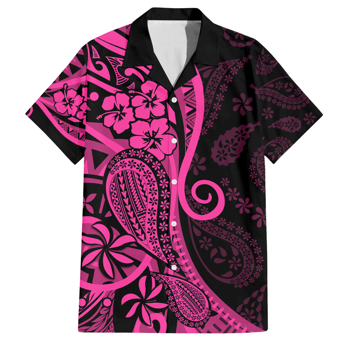 Pink Polynesia Paisley Family Matching Tank Maxi Dress and Hawaiian Shirt Polynesian With Tropical Flowers LT14 Dad's Shirt - Short Sleeve Pink - Polynesian Pride