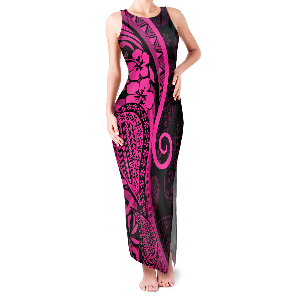 Pink Polynesia Paisley Family Matching Tank Maxi Dress and Hawaiian Shirt Polynesian With Tropical Flowers LT14 Mom's Dress Pink - Polynesian Pride