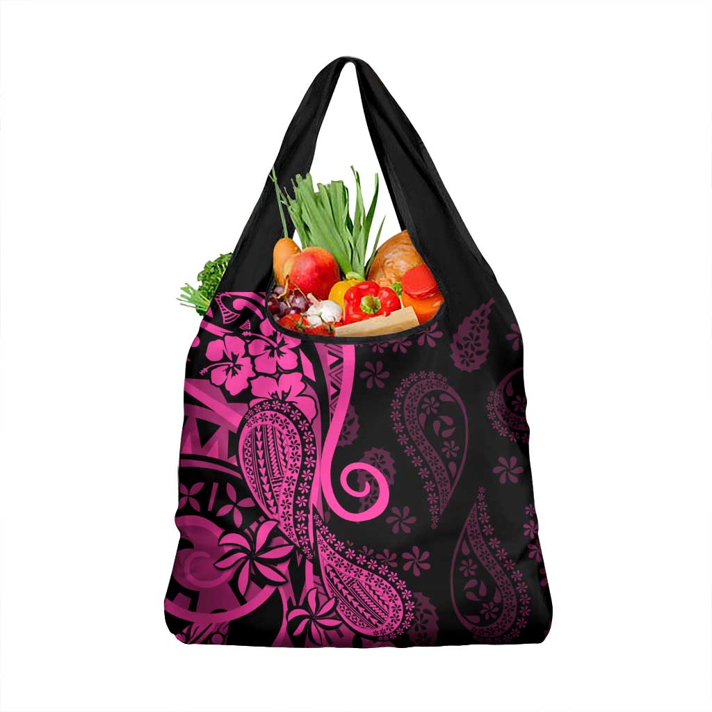 Pink Polynesia Paisley Grocery Bag Polynesian With Tropical Flowers
