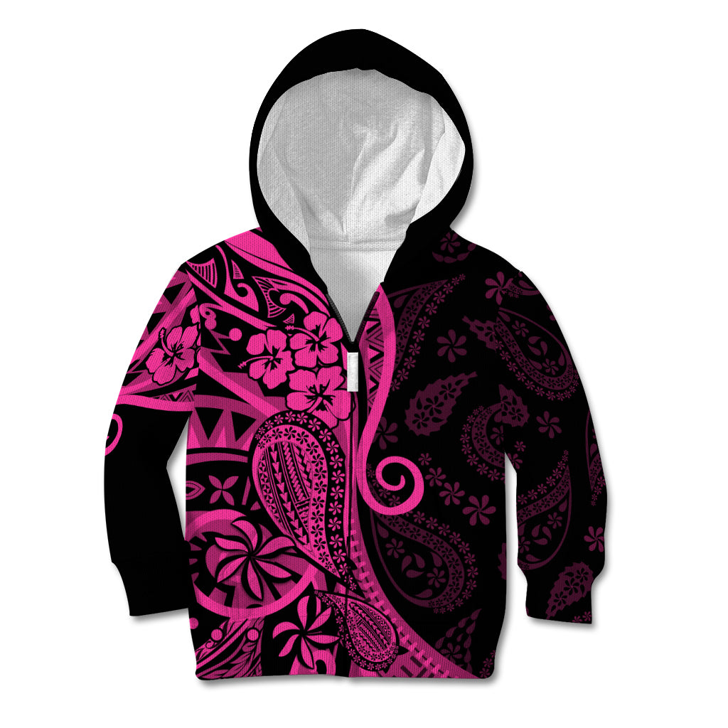 Pink Polynesia Paisley Kid Hoodie Polynesian With Tropical Flowers LT14 Zip Hoodie Pink - Polynesian Pride