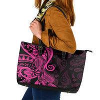 Pink Polynesia Paisley Leather Tote Bag Polynesian With Tropical Flowers LT14 Pink - Polynesian Pride