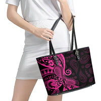 Pink Polynesia Paisley Leather Tote Bag Polynesian With Tropical Flowers LT14 - Polynesian Pride
