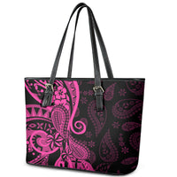 Pink Polynesia Paisley Leather Tote Bag Polynesian With Tropical Flowers LT14 - Polynesian Pride