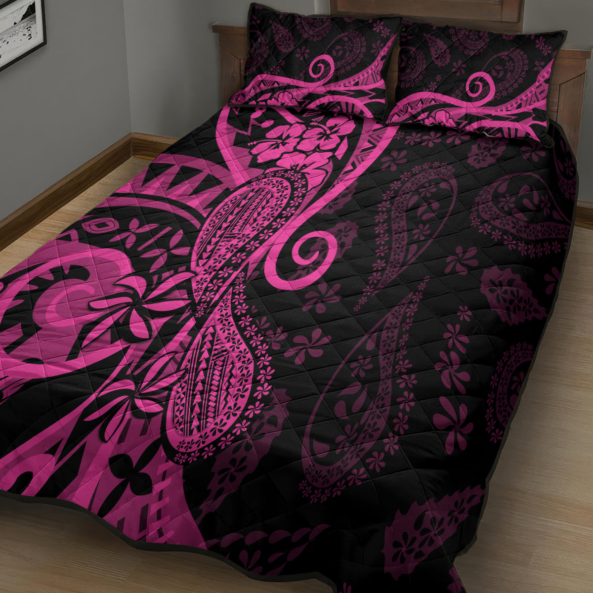 Pink Polynesia Paisley Quilt Bed Set Polynesian With Tropical Flowers LT14 - Polynesian Pride