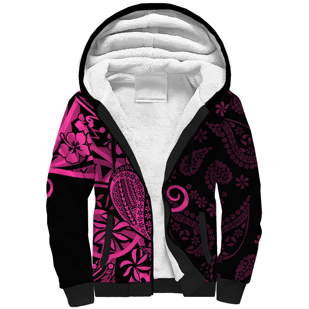 Pink Polynesia Paisley Sherpa Hoodie Polynesian With Tropical Flowers LT14 Unisex Pink - Polynesian Pride
