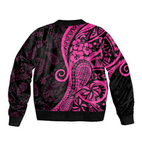 Pink Polynesia Paisley Sleeve Zip Bomber Jacket Polynesian With Tropical Flowers LT14 - Polynesian Pride
