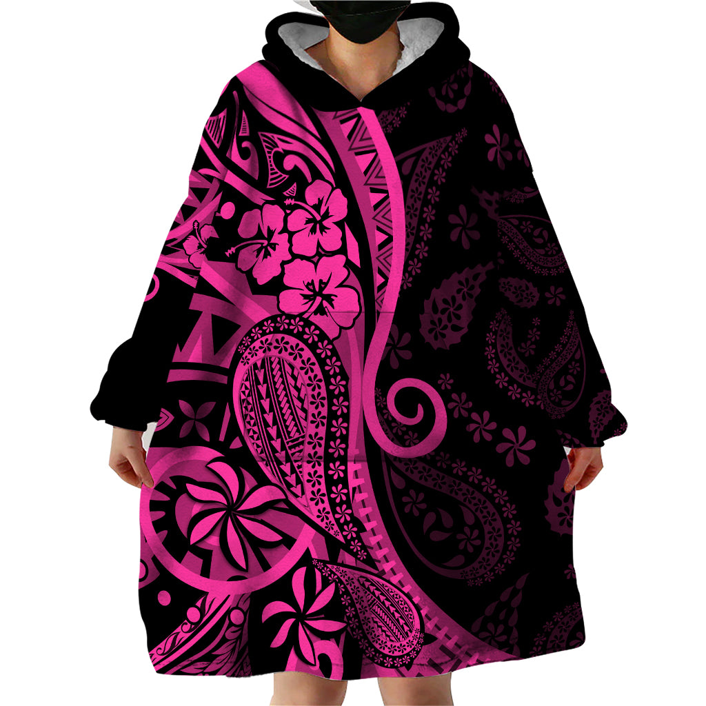 Pink Polynesia Paisley Wearable Blanket Hoodie Polynesian With Tropical Flowers LT14 - Polynesian Pride