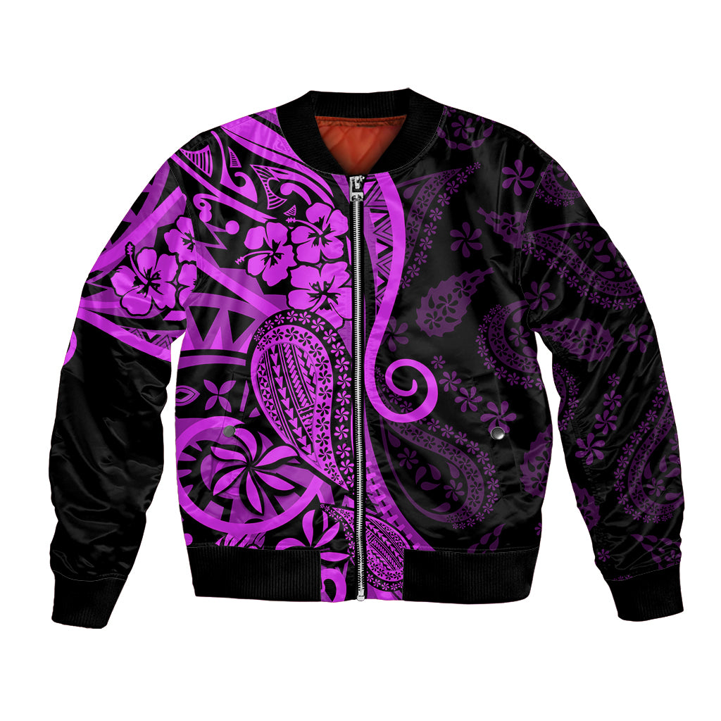 Polynesia Paisley Bomber Jacket Polynesian With Tropical Flowers - Purple LT14 Unisex Purple - Polynesian Pride