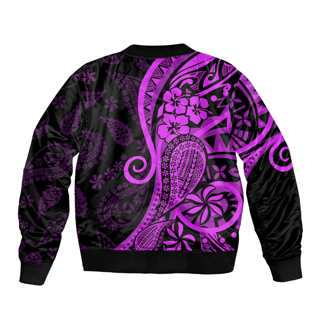 Polynesia Paisley Bomber Jacket Polynesian With Tropical Flowers - Purple LT14 - Polynesian Pride