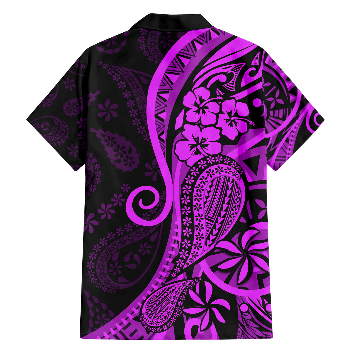 Polynesia Paisley Family Matching Off Shoulder Short Dress and Hawaiian Shirt Polynesian With Tropical Flowers - Purple LT14 - Polynesian Pride