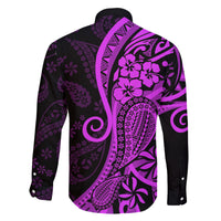 Polynesia Paisley Family Matching Off Shoulder Short Dress and Hawaiian Shirt Polynesian With Tropical Flowers - Purple LT14 - Polynesian Pride