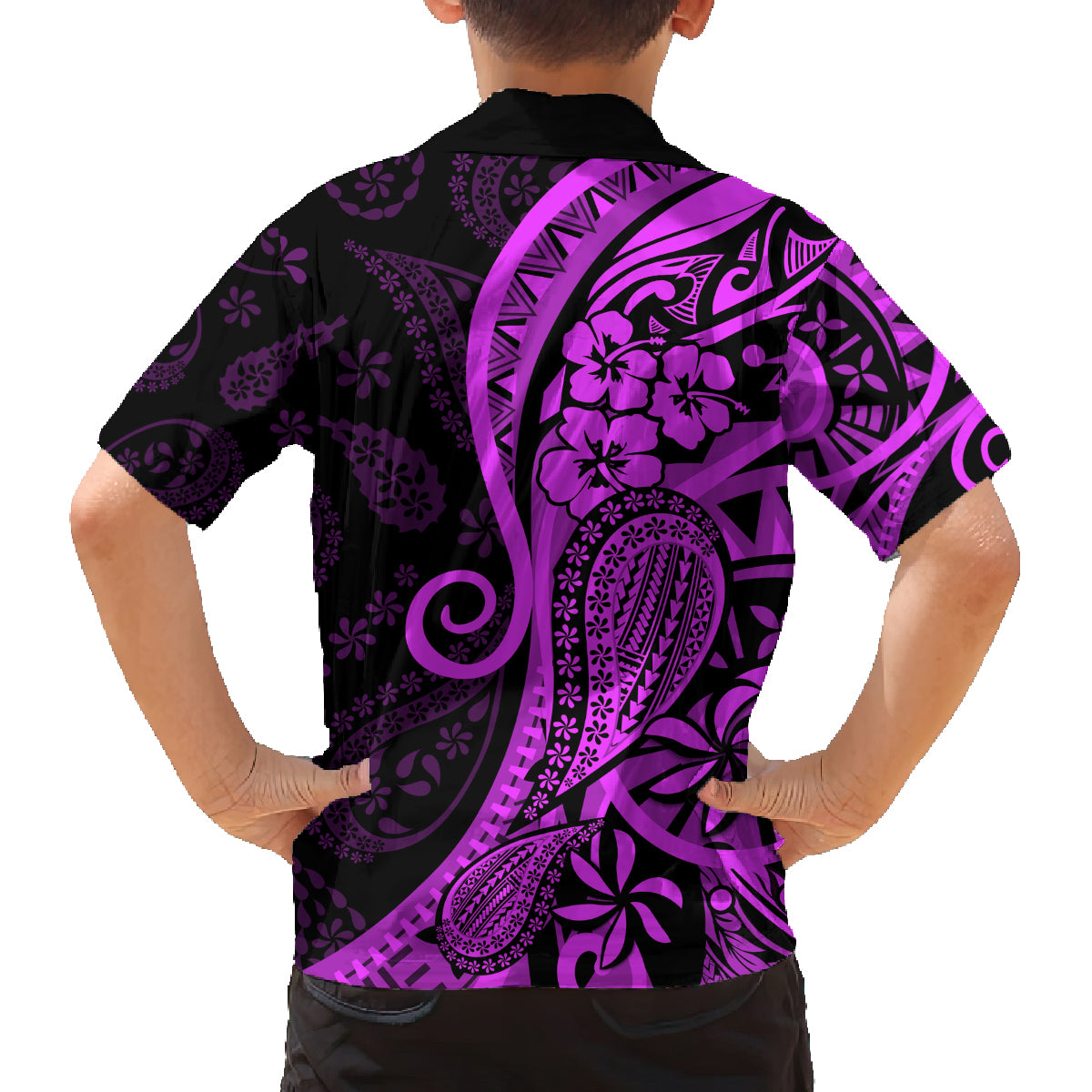 Polynesia Paisley Family Matching Tank Maxi Dress and Hawaiian Shirt Polynesian With Tropical Flowers - Purple LT14 - Polynesian Pride