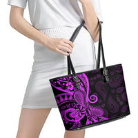 Polynesia Paisley Leather Tote Bag Polynesian With Tropical Flowers - Purple LT14 - Polynesian Pride