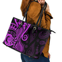 Polynesia Paisley Leather Tote Bag Polynesian With Tropical Flowers - Purple LT14 - Polynesian Pride