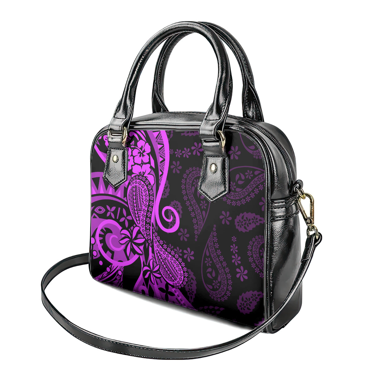 Polynesia Paisley Shoulder Handbag Polynesian With Tropical Flowers - Purple LT14 - Polynesian Pride