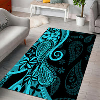 Polynesia Paisley Area Rug Polynesian With Tropical Flowers - Turquoise LT14 - Polynesian Pride
