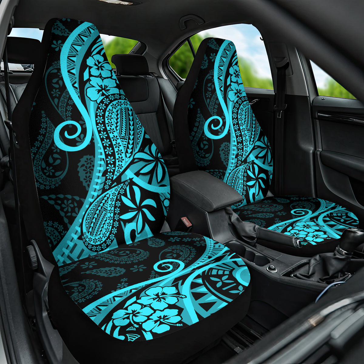 Polynesia Paisley Car Seat Cover Polynesian With Tropical Flowers - Turquoise LT14 One Size Turquoise - Polynesian Pride