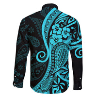 Polynesia Paisley Family Matching Tank Maxi Dress and Hawaiian Shirt Polynesian With Tropical Flowers - Turquoise LT14 - Polynesian Pride