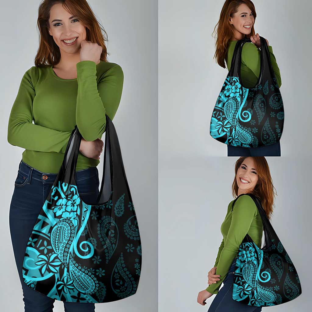 Polynesia Paisley Grocery Bag Polynesian With Tropical Flowers - Turquoise
