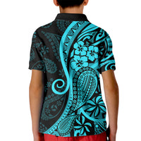 Polynesia Paisley Kid Polo Shirt Polynesian With Tropical Flowers - Turquoise LT14 - Polynesian Pride