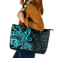 Polynesia Paisley Leather Tote Bag Polynesian With Tropical Flowers - Turquoise LT14 Turquoise - Polynesian Pride
