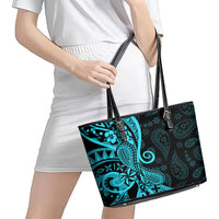 Polynesia Paisley Leather Tote Bag Polynesian With Tropical Flowers - Turquoise LT14 - Polynesian Pride