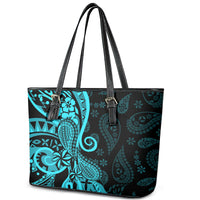 Polynesia Paisley Leather Tote Bag Polynesian With Tropical Flowers - Turquoise LT14 - Polynesian Pride