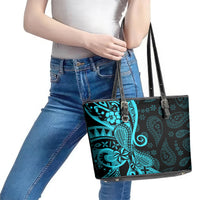 Polynesia Paisley Leather Tote Bag Polynesian With Tropical Flowers - Turquoise LT14 - Polynesian Pride