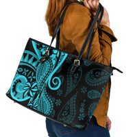 Polynesia Paisley Leather Tote Bag Polynesian With Tropical Flowers - Turquoise LT14 - Polynesian Pride